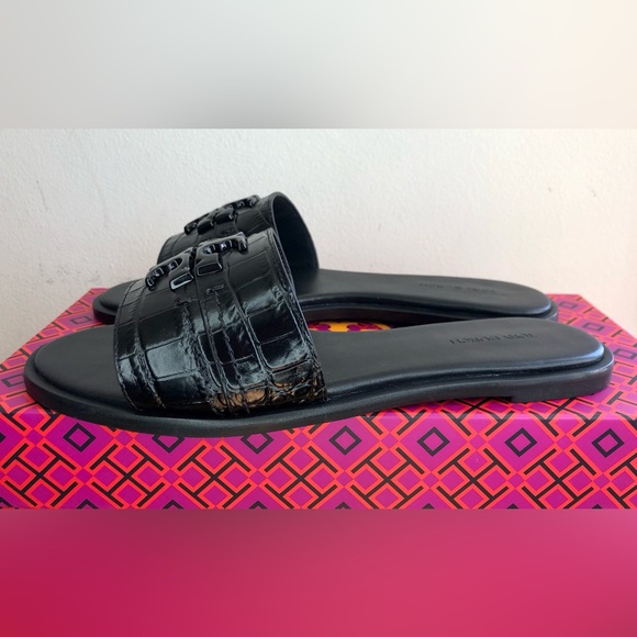 S⭕️LD‼️New Tory Burch Everly Slide in Perfect Black Croc Embossed Size 7 - Picture 4 of 12